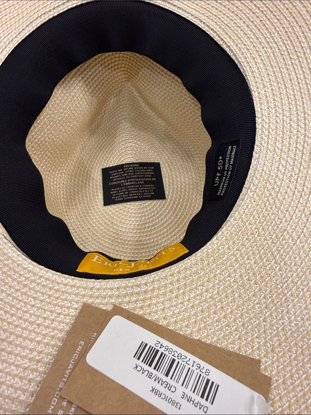 Eric Javits Daphne Natural Straw Wide-Brim Hat with Black Band - Picture 5 of 5